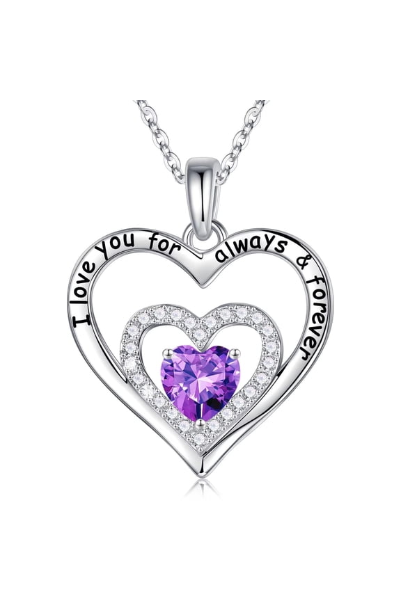 Forever Love Heart Necklaces Gifts for Women 925 Sterling Silver Birthstone Necklace for Women Anniversary Graduation Gifts for Her