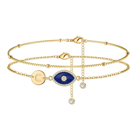 TINGN Gold Ankle Bracelets for Women 14K Gold Plated Layered Evil Eye Anklets