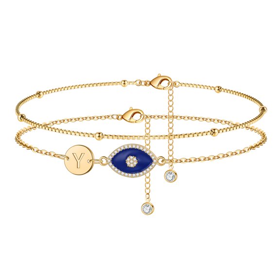 TINGN Gold Ankle Bracelets for Women 14K Gold Plated Layered Evil Eye Anklets