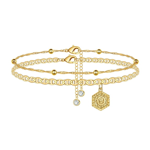 TINGN Ankle Bracelets for Women 14K Gold Plated Initials Cute Summer Anklets