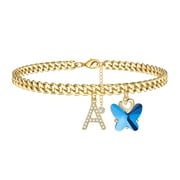 TINGN Gold Anklet for Women, 14K Gold Plated Cuban Link Anklet Butterfly Ankle Bracelet for Teen Girls