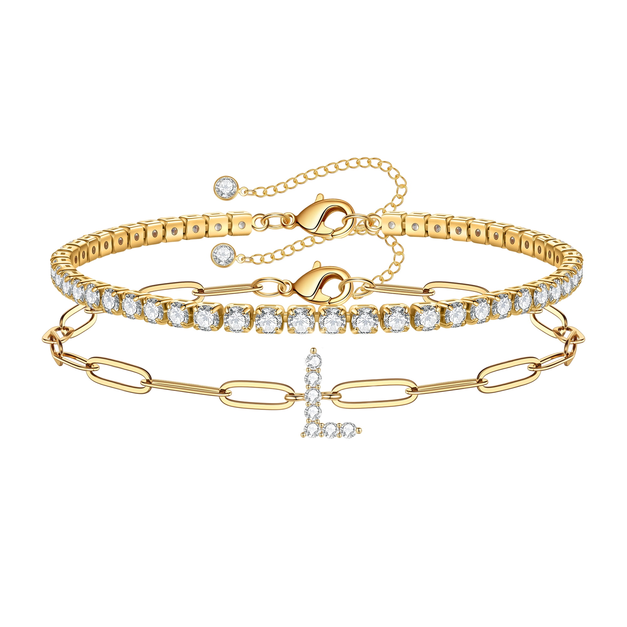 TINGN Gold Initial bracelets for Women Layered Initial Disc