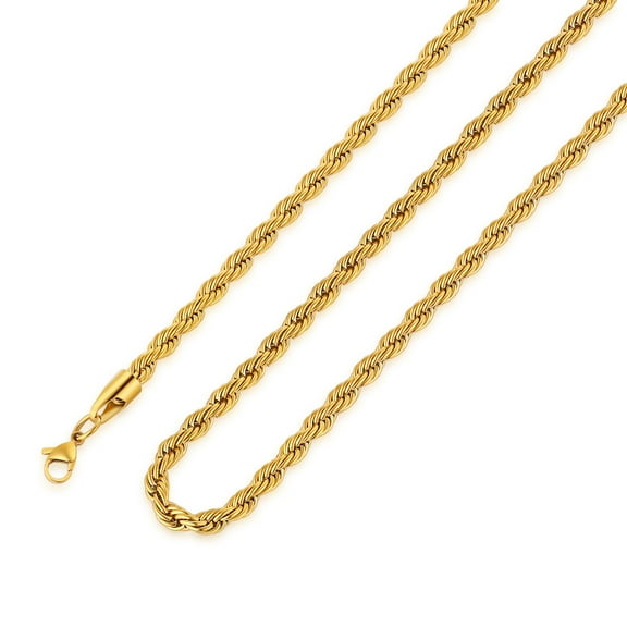 TINGN Gold Chain for Men 4mm 32 Inch Stainless Steel Gold Plated Twist Rope Chain Necklace for Men