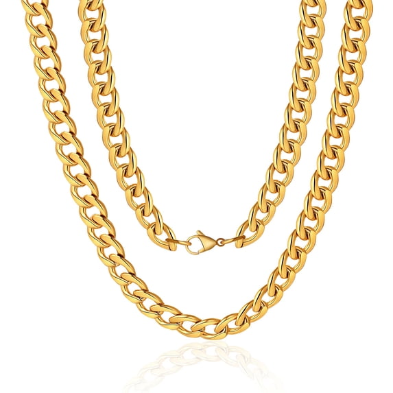 TINGN Gold Chain for Men 8mm 26 Inch Stainless Steel Gold Cuban Link Chain Necklace for Men