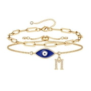 TINGN Gold Evil Eye Bracelets for Women 14K Gold Plated Dainty Paperclip Charms Initial Bracelet