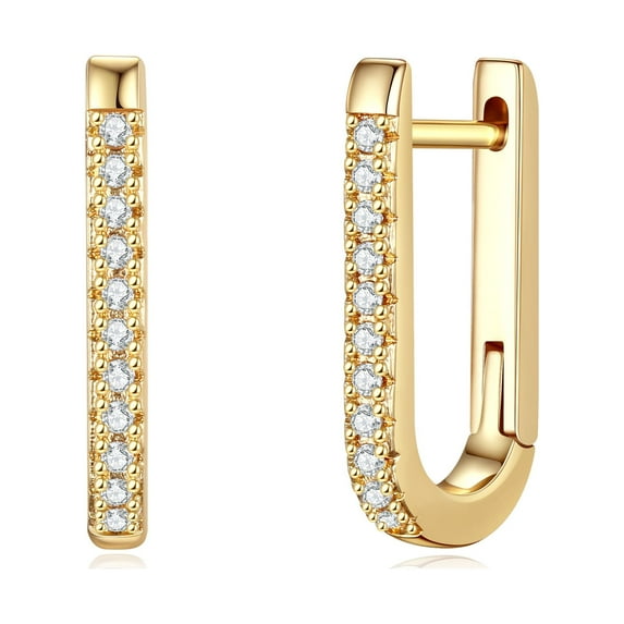 TINGN Gold Huggie Earrings for Women S925 Sterling Silver Post Hypoallergenic CZ U-Shaped Earring