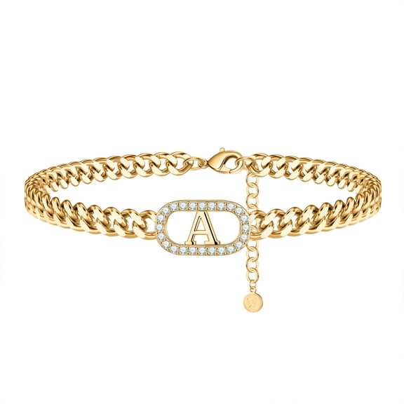 Tingn Gold Initial Ankle Bracelets for Women Dainty CZ Cuban Link Anklets Summer Gifts