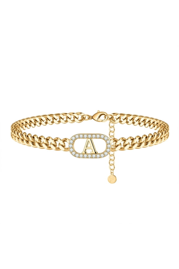 Gold Initial Ankle Bracelets for Women Dainty CZ Cuban Link Anklets Summer Gifts