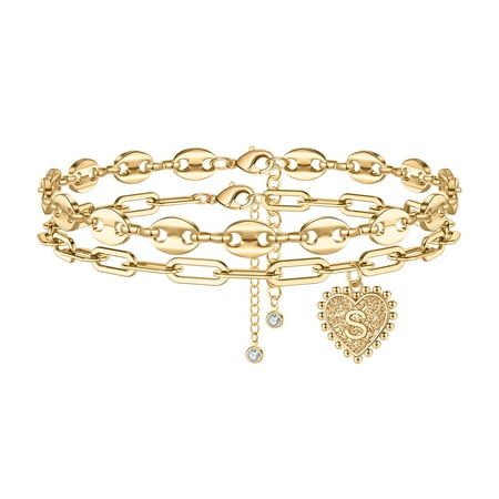 TINGN Gold Initial Anklet for Women 14K Gold Plated Layered Handmade Paperclip Chain Ankle Bracelet