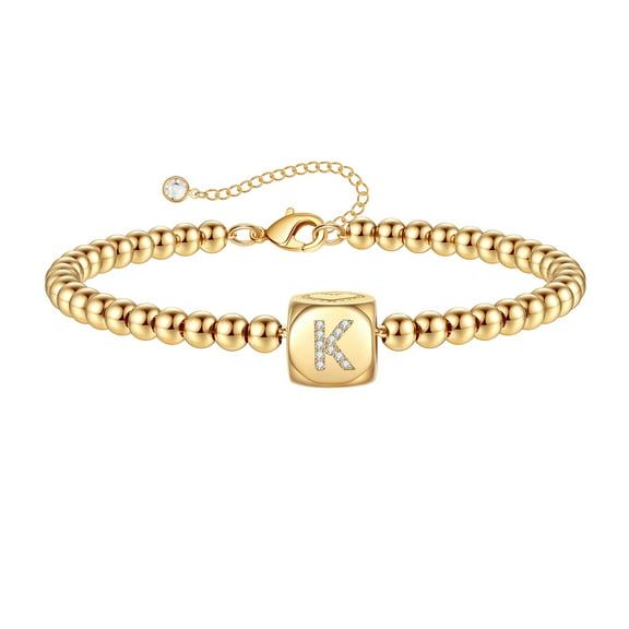 Tingn Gold Initial Bracelets for Women CZ Letter Bead Personalized Bracelets Jewelry Gifts