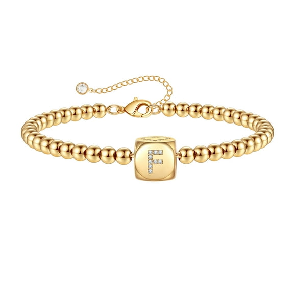 Tingn Gold Initial Bracelets for Women CZ Letter Bead Personalized Bracelets Jewelry Gifts