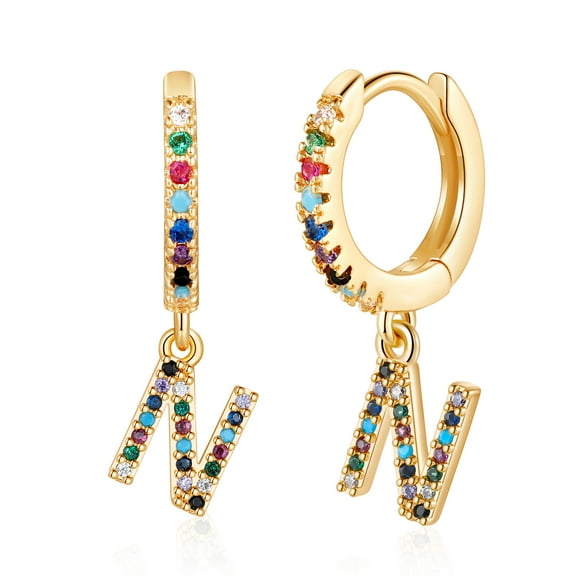 TINGN Gold Initial Hoop Earrings for Women, 14K Gold Plated S925 Sterling Silver CZ Initial Earrings for Women