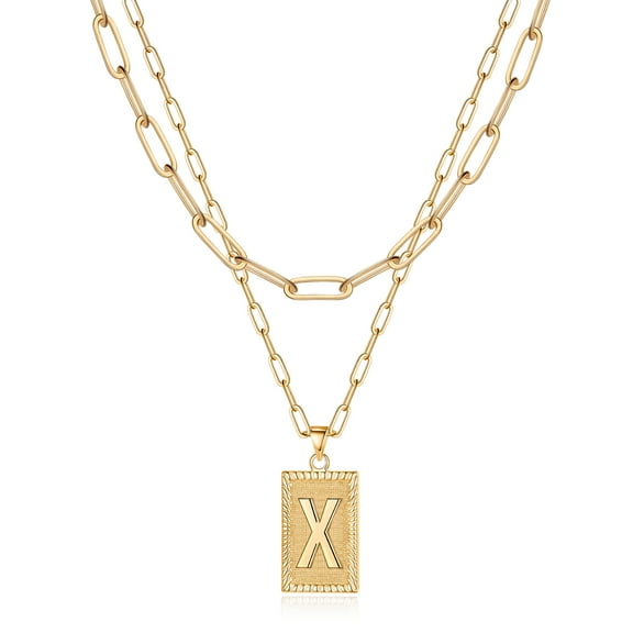 TINGN Gold Initial Layered Necklaces for Women 14K Gold Plated Paperclip Chain Necklace for Women