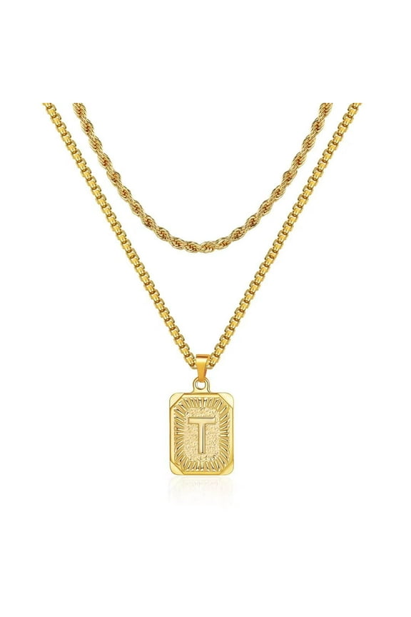 Gold Initial Necklace for Men Women 18K Gold Plated Layered Rope Chain Box Chain Necklace for Men Women Jewelry Gifts