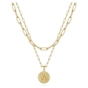 Tingn Gold Initial Necklaces for Women Layering Paperclip Link Coin Jewelry Gift