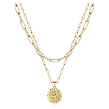 Tingn Gold Initial Necklaces for Women Layering Paperclip Link Coin Necklaces Gift for Women