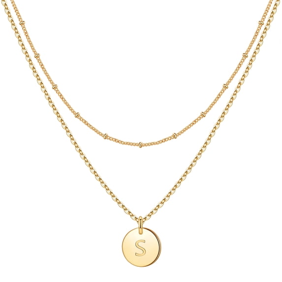 Turandoss Gold Initial Necklaces for Women 14K Gold Filled Double Side Engraved Hammered Gold Coin Jewelry Gifts for Women