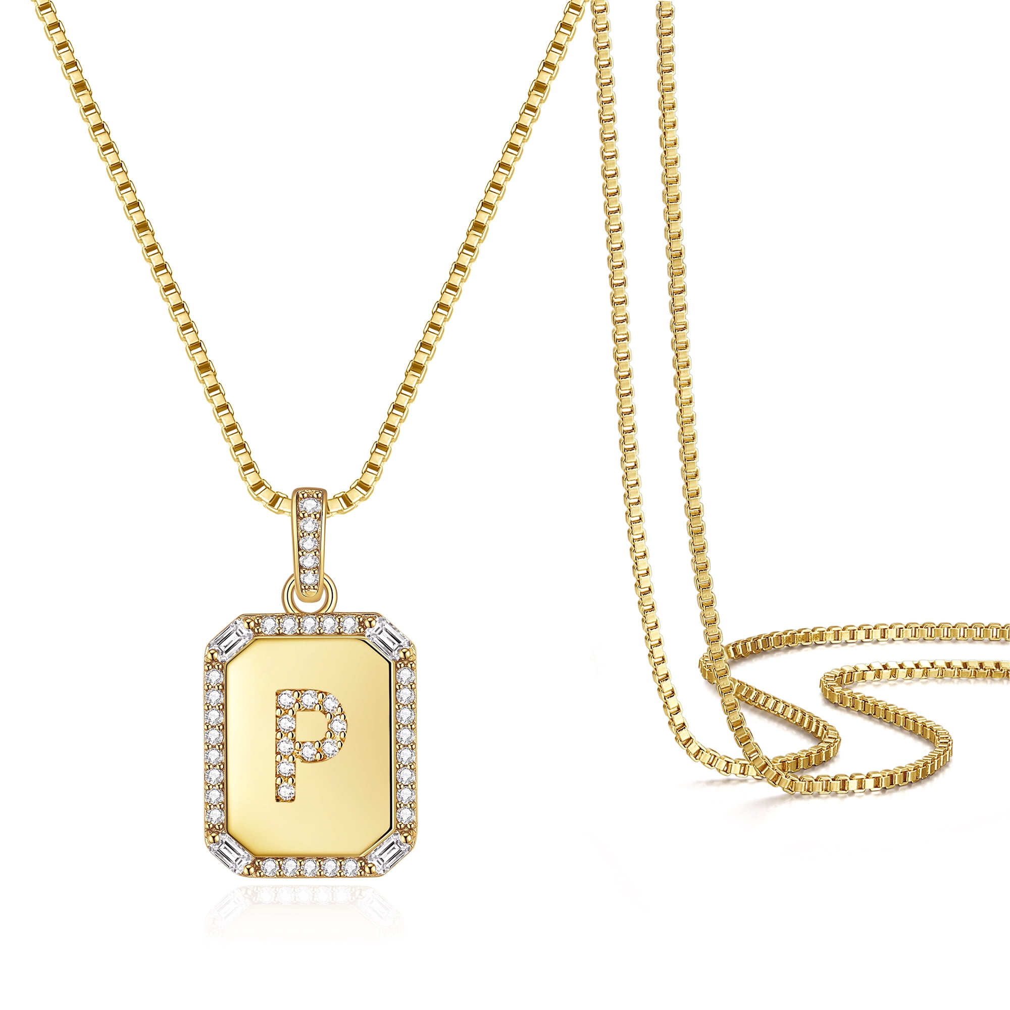 Gold chain with store rectangle pendant