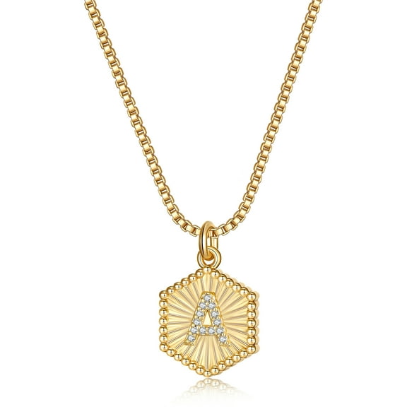 TINGN Gold Initial Pendant Necklaces for Women 14K Gold Plated Dainty Initial Hexagon Pendant Necklace