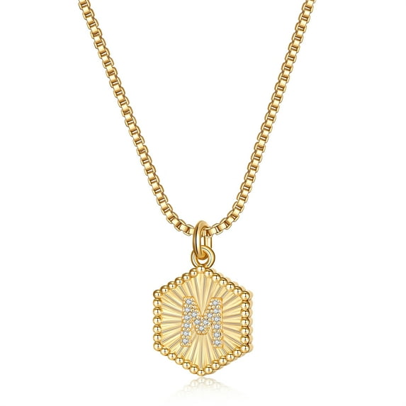TINGN Gold Initial Pendant Necklaces for Women 14K Gold Plated Dainty Initial Hexagon Pendant Necklace