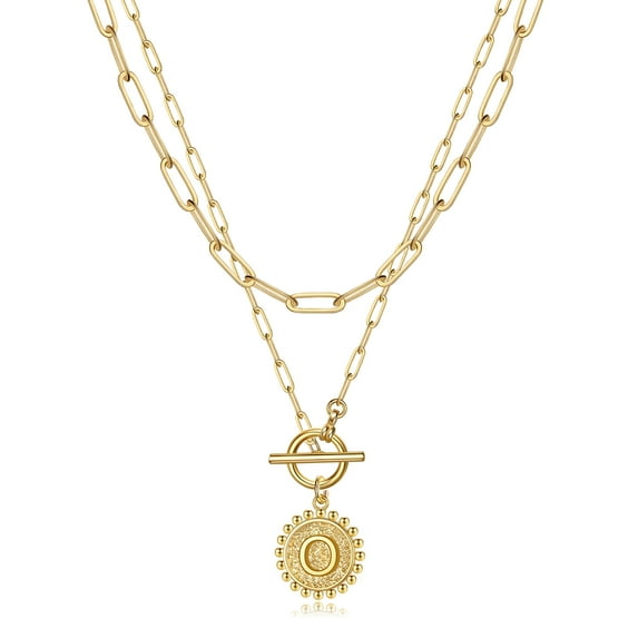 TINGN Gold Layered Initial Necklaces for Women 14K Gold Plated Layering Paperclip Link Choker Necklace Personalized Disc Initial Pendant Gold Necklaces for Women Jewelry Gifts