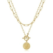 TINGN Gold Layered Initial Necklaces for Women Layering Paperclip Link Choker Necklace Personalized Disc Initial Pendant Gold Necklaces for Women Jewelry Gifts