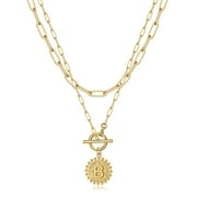 TINGN Gold Layered Initial Necklaces for Women Layering Paperclip Link Choker Necklace Personalized Disc Initial Pendant Gold Necklaces for Women Jewelry Gifts