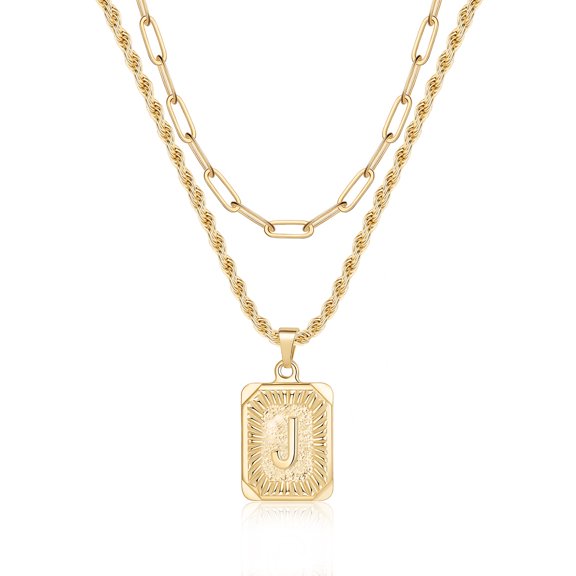 TINGN Gold Layered Initial Necklaces for Women 14K Gold Plated Initial Square Paper Clip Link Rope Chain