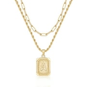 TINGN Gold Layered Initial Necklaces for Women 14K Gold Plated Initial Square Paper Clip Link Rope Chain
