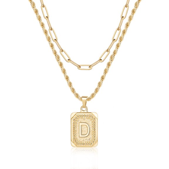TINGN Gold Layered Initial Necklaces for Women 14K Gold Plated Initial Square Paper Clip Link Rope Chain