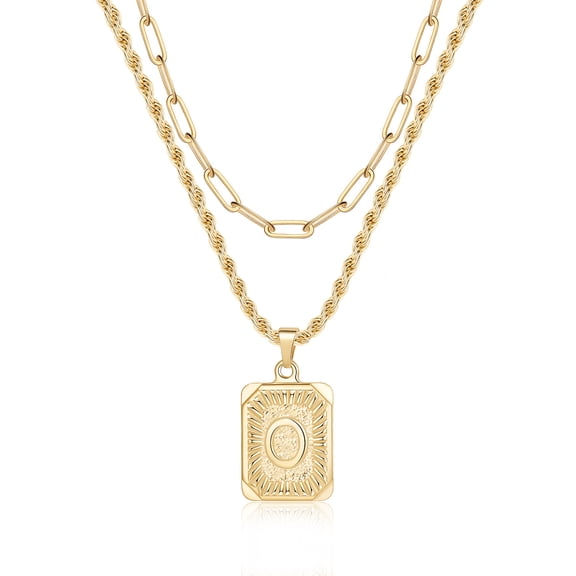 TINGN Gold Layered Initial Necklaces for Women 14K Gold Plated Initial Square Paper Clip Link Rope Chain