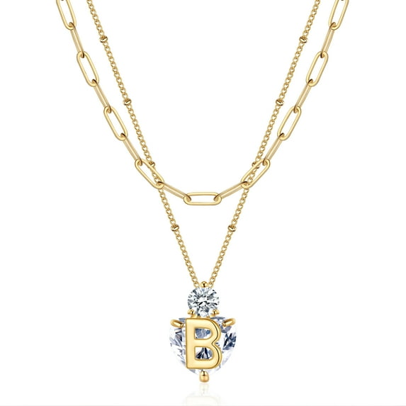 TINGN Gold Layered Necklaces for Women 14K Gold Plated Paperclip Chain Heart CZ Pendant Initial Necklace
