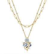 TINGN Gold Layered Necklaces for Women 14K Gold Plated Paperclip Chain Heart CZ Pendant Initial Necklace