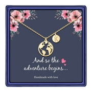 TINGN Graduation Gifts Necklaces for Her 14K Gold Plated Earth World Map Necklace Graduation Jewelry