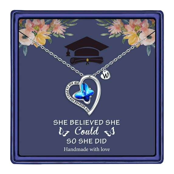 TINGN Graduation Gifts for Her 2024 14K White Gold Plated Heart Pendant Butterfly Graduation Necklace Graduation Gifts for Her