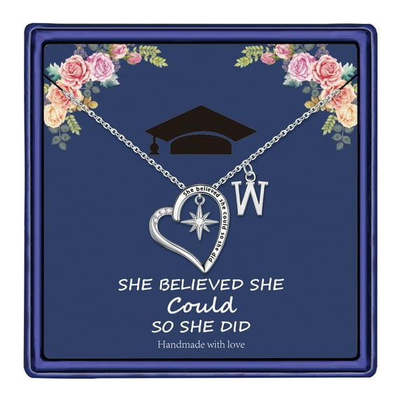 TINGN Graduation Gifts for Her 2024, CZ Heart Pendant Initial Necklace Compass Graduation Friendship Gifts for Her