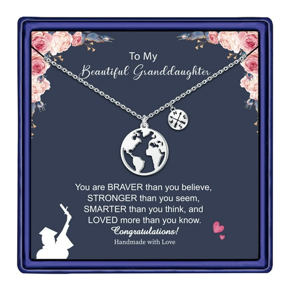 TINGN Graduation Gifts for Her 2024 Compass Graduation Necklace Graduation Gift Map World Necklace Travel Gifts for Women