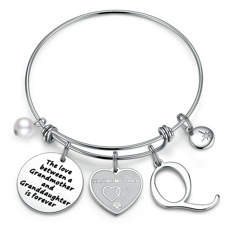TINGN Initial Charm Bracelets for Women Gifts Initial Charms Bracelet  Stainless Steel Bangle Bracelet Birthday Christmas Jewelry Gift for Women  Teen Girls 