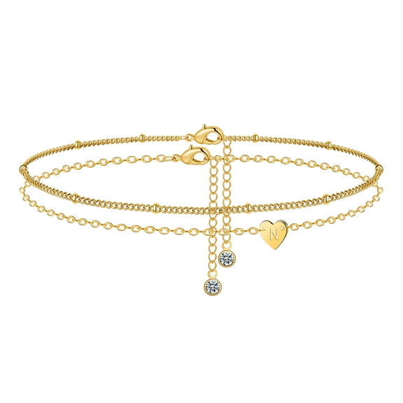 TINGN Heart Initial Anklet Bracelets for Women 14K Gold Filled Gold Ankle Bracelets