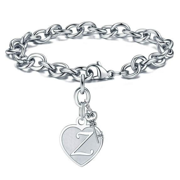 TINGN Heart Initial Bracelets for Women Gifts Engraved 26 Letters Initial Charms Bracelet Stainless Steel Bracelet Birthday Christmas Jewelry Gift for Women Teen Girls