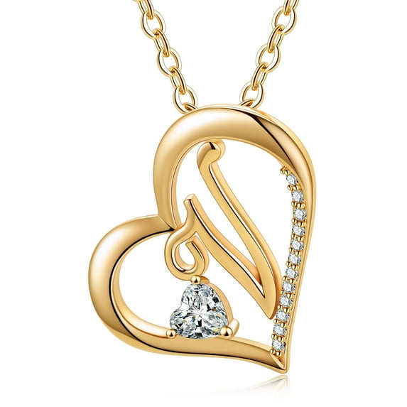 TINGN Heart Initial Necklace 14k Gold Plated Dainty Cubic Zirconia Forever Love Heart Necklaces