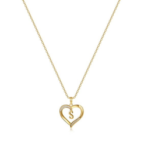 TINGN Heart Initial Necklace for Women Cubic Zirconia Heart Pendant Necklace Dainty Initial Charm Necklace Jewelry for Women