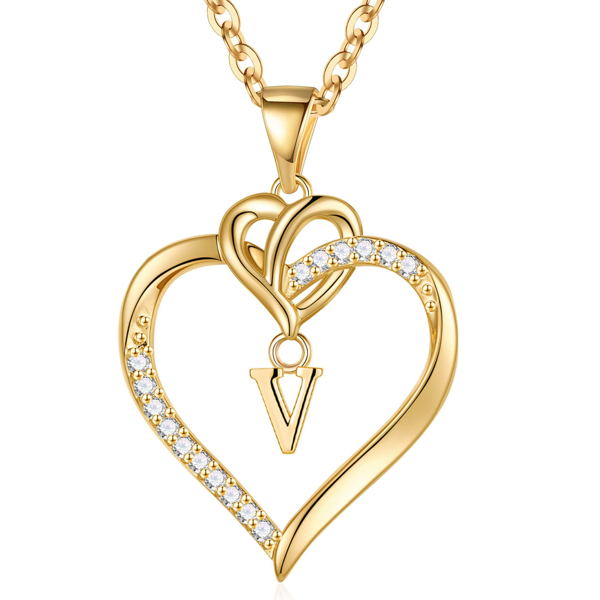 Letter V Girls 14K Gold Pendant Necklace