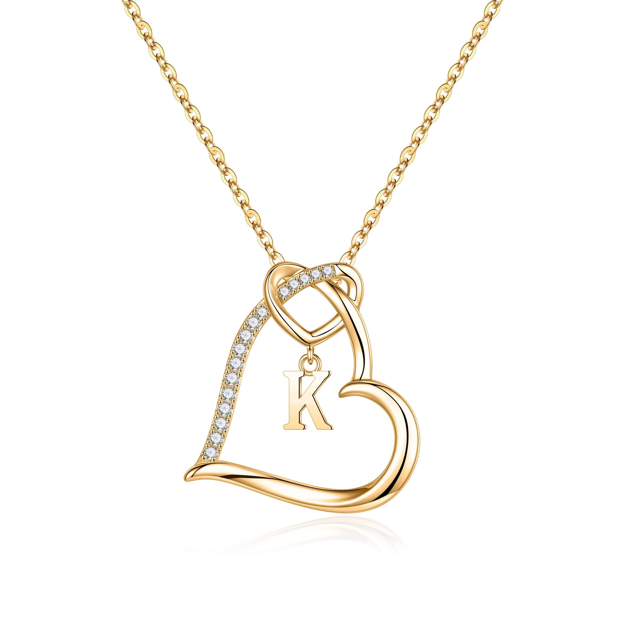 Gold Heart Pendant Necklace – Crystal Letter Initial Necklace For Women, Dainty Paper Clip Chain, Gift Ready