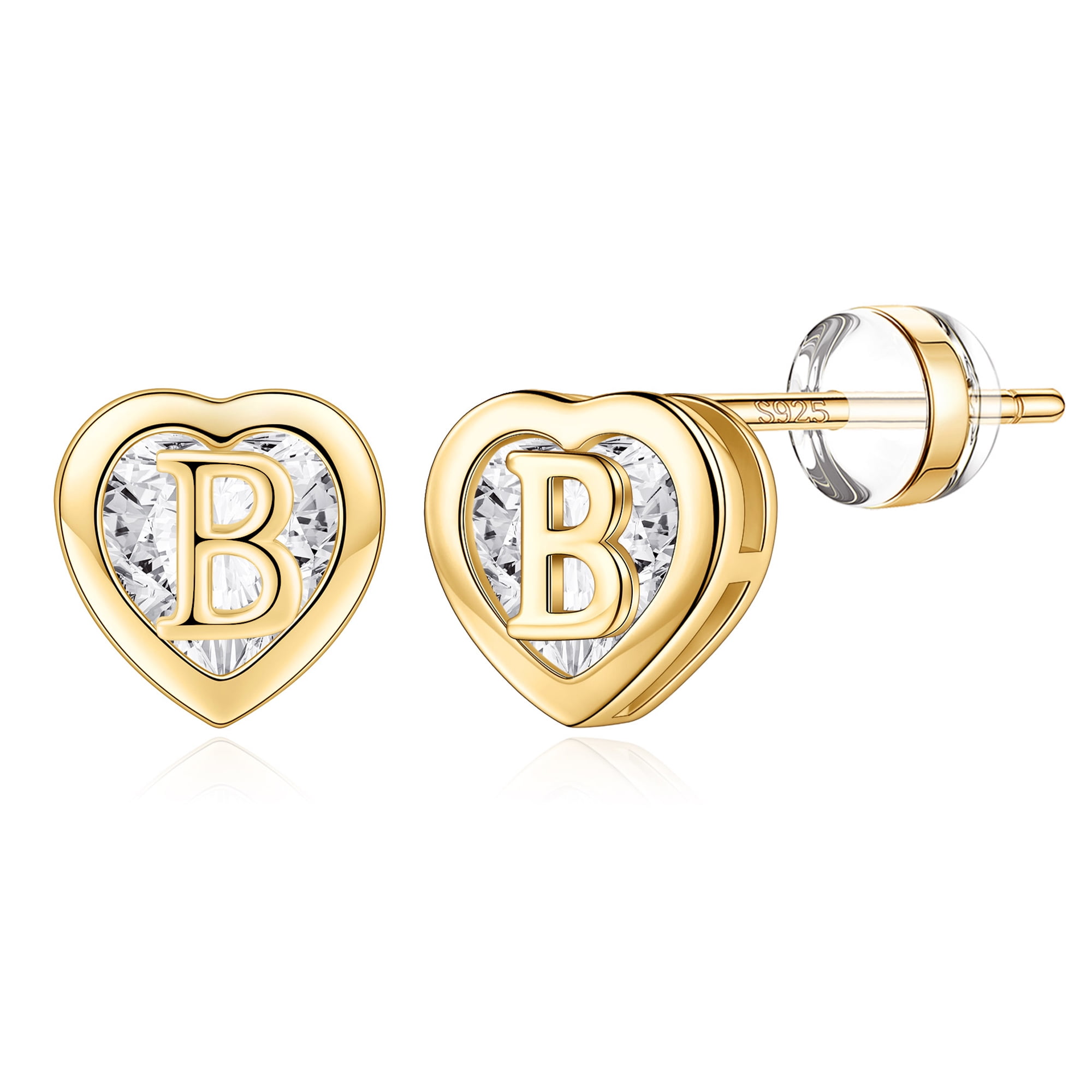 TINGN 925 Sterling Silver Heart Initial Stud Earri