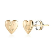 TINGN Heart Initial Stud Earrings for Girls S925 Sterling Silver Post 14K Gold Plated Dainty Letter Earrings for Women Girls Kids Sensitive Girls Earrings