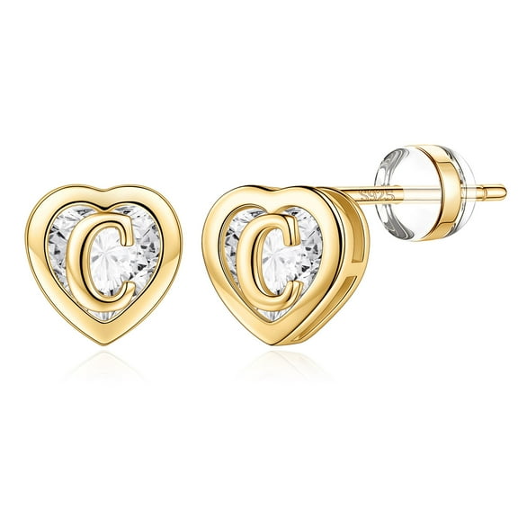 Turandoss Heart Initial Stud Earrings for Women 925 Sterling Silver Studs 14K Gold Plated Earrings Jewelry Birthday Gifts for Women