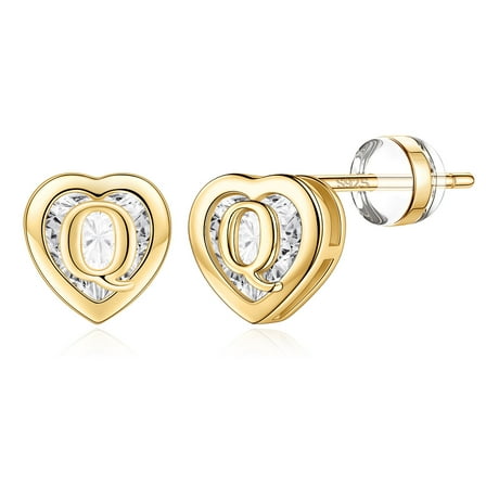 Turandoss Heart Initial Stud Earrings for Women 925 Sterling Silver Studs 14K Gold Plated Earrings Jewelry Birthday Gifts for Women