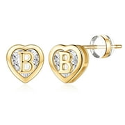 TINGN Heart Initial Stud Earrings for Women 925 Sterling Silver Studs Earrings Jewelry Valentine's Day Gift for Girlfriend Women