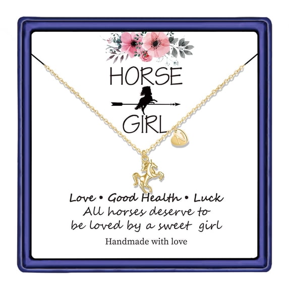 TINGN Horse Gifts for Girls 14K Gold Silver Rose Gold Plated Heart Initial Pendant Horse Necklace